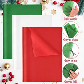 NACHLYNN 90 Sheets Christmas Tissue Paper 20 x 14 inches Baby Shower White Wrapping Tissue Paper Bulk for Gift Bags Packaging Christmas Party Decor (Green,Red,White)