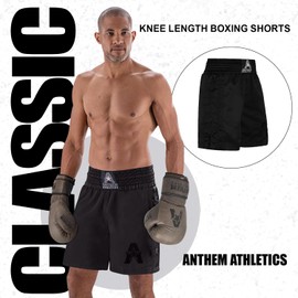 Anthem Athletics Classic Boxing Shorts for Men & Women - Machine Washable Boxer Trunks Costume Muay Thai Shorts - Black - X-Large