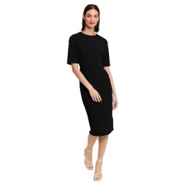 Donna Morgan Women's Curved Waist Seam Crepe Workwear Dress Career Office Desk to Dinner Event Occasion Guest of, Black