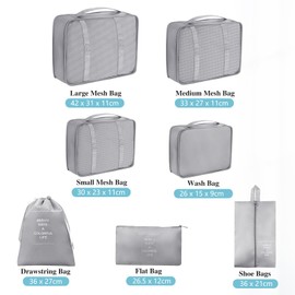 7-Piece Suitcase Organiser Set, Packing Cubes for Clothes, Travel Organiser Bag, Organiser Packing Bags with Cosmetic Bag, Shoe Bag, Travel Organiser Packing Bags for Suitcases (Grigio)