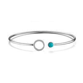 GW Bracelet Girls 925 Sterling Silver Bangle with Turquoise for Women Girls Simple Design Women's Bracelet, Metal, Turquoise