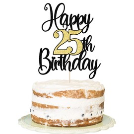 FLORCMET - Decoración para tarta de cumpleaños 25 - Decoración para tartas de feliz cumpleaños 25 años, decoración para tartas de feliz cumpleaños 25 y aniversario (25)