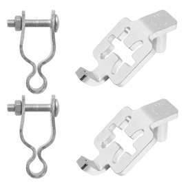 2-Pack T-Post Gate Hinge Kit, Heavy Duty 1-3/8" U-Bolt Clamps, Latch & Bolt Combo for Metal Posts & Chain Link Gates - Farm & Backyard Use (Silver), Arched Latch