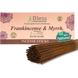 Bless-Frankincense-and-Myrrh 100%-Natural-Handmade-Hand-Dipped-Incense-Sticks Organic-Chemicals-Charcoal-Free Purification-Relaxation-Positivity-Yoga-Meditation Best-Woods-Scent (80 Sticks (4.20 OZ))