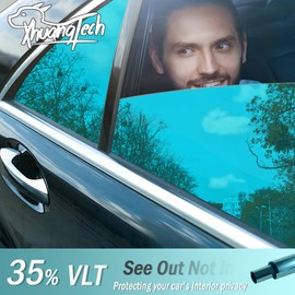 XhuangTech Blue Mirror Tint for Cars, 35% VLT Reflective Window Privacy Film, UV Blocking Heat Insulation Anti Glare for Side Rear Window Chrome Window Tint with Sun Protection 20In X 10FT