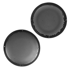 QWORK 4-Pack 8'' Black Plastic Audio Speaker Cover, Durable Subwoofer Grill Horn Guard with Mesh, Ideal for Car Speakers and DIY Projects"