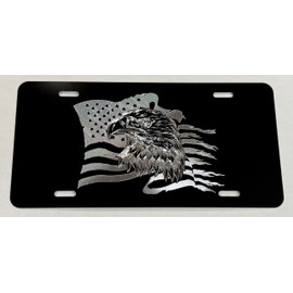 DEEP Engraved US USA Flag Eagle Patriotic Car Tag Etched Vanity License Plate