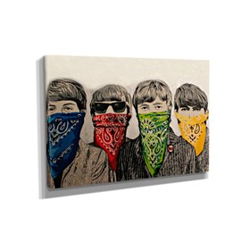 Banksy Beatles Bandanas Street Graffiti Canvas Art Wall Art Home Decor - Various Sizes (45in x 30in Gallery Wrapped)