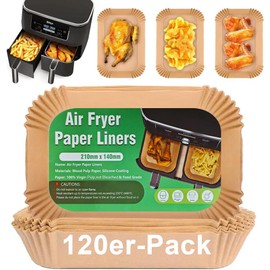 Pack of 120 Disposable Non-Stick Air Fryer Liners | Greaseproof Parchment Paper Sheets for Double Basket Fryers | Compatible with Ninja AF300EU AF400EU SL400EU AF500EU, Other Hot Air