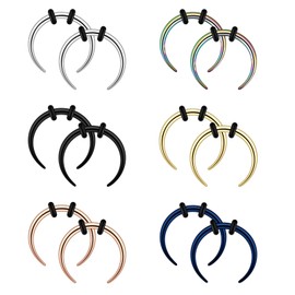 Longbeauty 8G/12G/10G/14G/18G Stainless Steel Half Moon Pincher Septum Rings C Shape Buffalo Horseshoe Taper Set