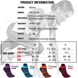 likloks Toe Socks for Men & Women - Athletic Five-Finger Ankle Socks with Arch Support - Comfortable, Soft, Breathable - Orange, Small (3 Pairs)
