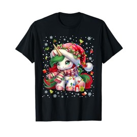 Cute Unicorrn Santa Hat Pajamas Christmas Xmas Pjs Girl T-Shirt