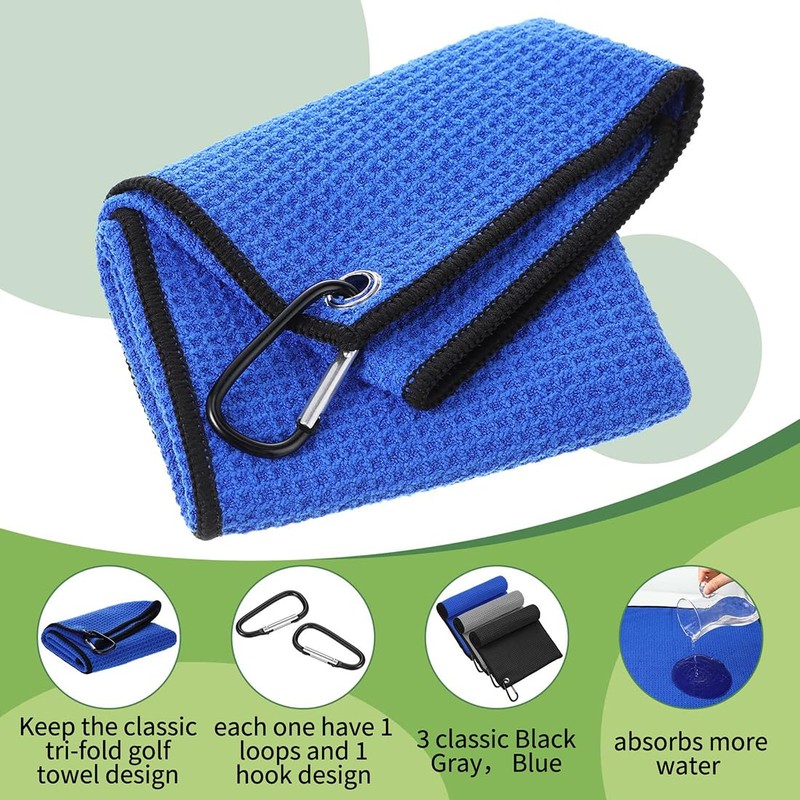 3Pack Golf Towels, Golf Towel for Bags with Clip and
