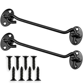 AidShunn 6 Inch Hook and Eye Latch, 2 Pcs 150mm Black Gate Hook Stainless Steel Cabin Hook, Hook Eye Latch Door Lock Hook Lock, Latch for Wooden Gates, Window Brace Gate Door Catch (6inch/150mm)