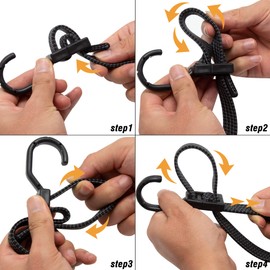 Bungee Cords with Hooks Heavy Duty, Flat Adjustable Bungee Cords with Hooks 150cm, Rubber Black Bungee Straps with Metal Buckle Hooks for Outdoor, Tarpaulin, Camping, Bike Rack, Tent, Truck, 4 Pack