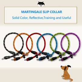 LOS ANDES Dog Slip Collar with Slidable Stopper, No Pull Choker Training Martingale Collar for Small Medium Large Dogs, Nylon, Black-Reflective, L (25 in x 12 mm)
