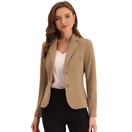 Allegra K Women's Work Office Blazer Stretch Lapel Collar Long Sleeve Jacket Suit Blazer Small Deep Khaki