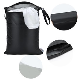 ALVABABY Wet Dry Bags Waterproof 11.8‘’x14.2‘’ Reusable Two Pockets Travel Storage Cosmetic Bag Handbags 2 PCS Beach Pool Daycare Soiled Swimsuits or Wet Clothes Black 2LY01-CA