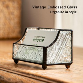 Giadun Business Card Holder for Desk, Mosaic Glass Business Card Holders Name Card Stand Organizer Cards Display for Office Exhibition Reception Black