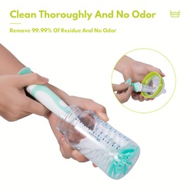 CAREBABYMORE 2 Pack Baby Bottle Brush with 4 Pack Straw Brushes, 10.2" Nylon Brushe with Nipple Cleaner and Stand Suction Cup, Green