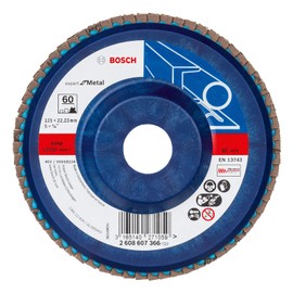Bosch 2608607363 Expert for Metal Flap disc (Plastic) for Angle Grinders, Straight version-115 Diameter, 22 mm bore diameter-80 grit, Blue/Brown