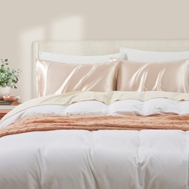 HommxJF Taupe Satin Pillowcase Standard Set of 2 with Envelope Closure，Taupe Silk Pillowcase for Hair and Skin (20x26)