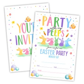 Nuckxy 25 Pcs Easter Party Invitations - Easter Party With My Peeps - Spring Easter Egg Hunt Brunch Invitation - Double Sided Invites Card With Envelopes -Party Favor & Supplies- (G06)