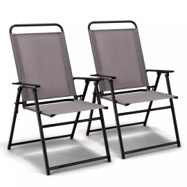 Patiojoy Patio 2pcs Folding Sling Chairs Dining Armrest Backrest Outdoor Portable