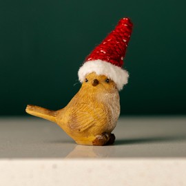 Marco Paul Resin Robin With Santa Hat Christmas Ornaments Festive Christmas Decorations Xmas Ornament Pair Glitter Robin Novelty Bird Figurines Standing Statue Living Room Accessories