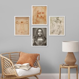 SIGNWIN Framed Poster Leonardo da Vinci Renaissance Sketches Illustrations Fine Art Decorative Vintage for Living Room, Bedroom, Office - 8"x10"x 4 White