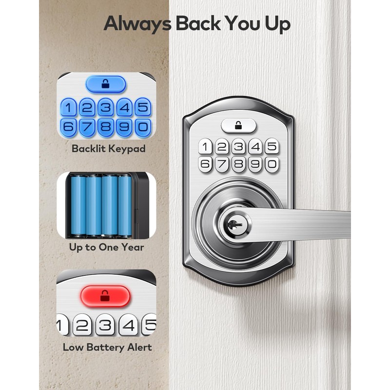 TEEHO Keypad Door Lock with Handle: Keyless Entry Door Lock
