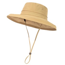 TOP-EX Waterproof UV Sun Hat Women's Wide Brim Fishing Hat for Beach Fishing Hiking Gardening Packable Summer Hat with Ponytail Opening, khaki, XL