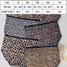 Feihtl Women's Plus Size Leopard Print Underwear Panties High Waist Briefs 6 Pack 1XL-5XL Ladies Undies for Women (US, Alpha, X-Large, Regular, Regular, 6 pack leopard panties 5)