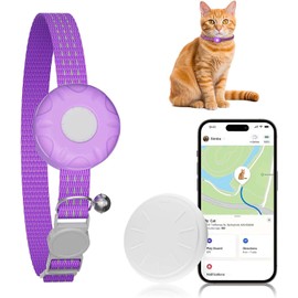 ZFSJTAG GPS Tracker for Cats, Cat GPS Tracker, Compatible with Apple Find My App (Only iOS), No Monthly Fee, Waterproof (White Tracker, Purple Cat Collar)