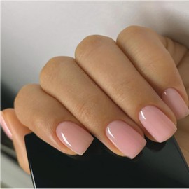 Pack of 24 Plain Nails for Sticking, Short, Glossy Press On Nails, Artificial Nails, Square Acrylic Artificial Fingernails for Women and Girls (Pink)