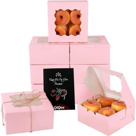 Gcardist Pink Bakery Box with Window 15Pcs 15.2x15.2x7.6cm Pink Cookie Boxes Pastry Box for Wedding Favor Birthday ＆ Party(6 * 6 * 3inch)