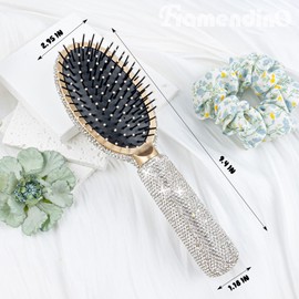 Framendino, Rhinestone Hair Brush Sparkle Compact Hair Comb Bling Detangle Hair Comb Massage Crastal Air Cushion for WomenWet Dry Hair Silver