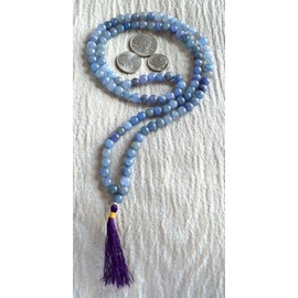 Blue aventurine japa mala beads necklace | Energized 108+1 Tibetan buddhist prayer beads w/free velvet rosary mala pouch
