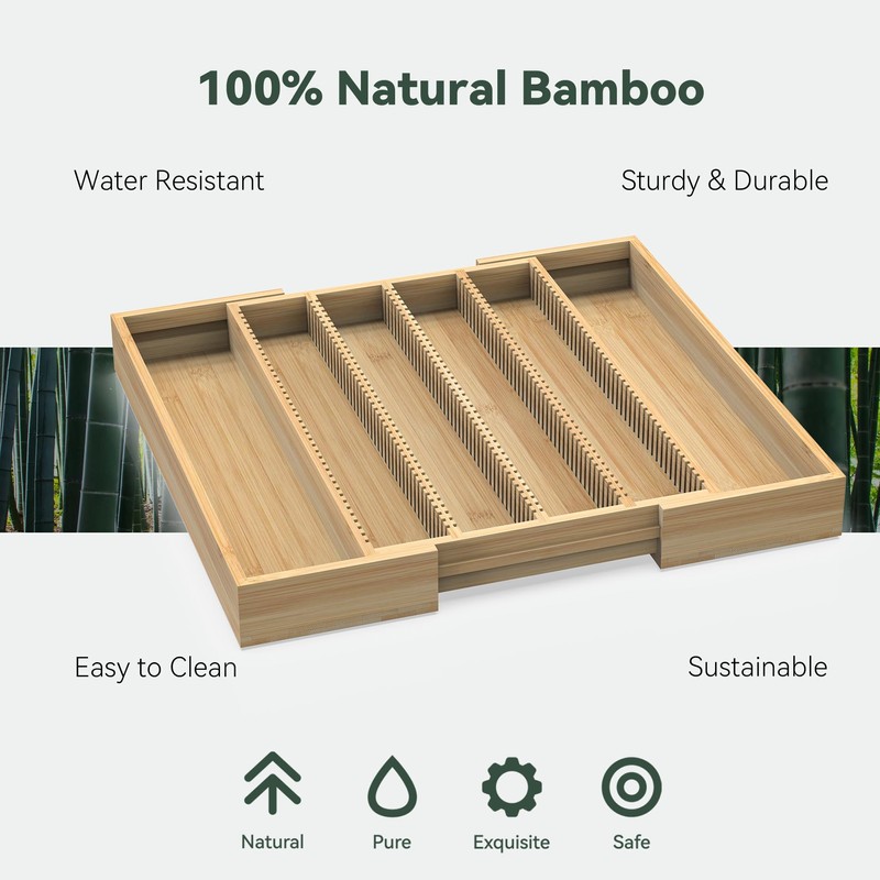 WELL WENG Larger Expandable Bamboo Organizer Holder for Counter Drawer