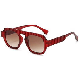 CHOWEI Retro Aviator Sunglasses for Women Men, Trendy Square Frame Classic 70s Vintage Sunglasses Aviators (Dark Red/Brown)