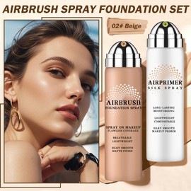 AIUEO Airbrush Foundation Makeup Spray Airbrush Spray Makeup Primer,Full Coverage Air Brush Foundation for Radiant Finish-02 Beige