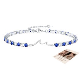 Ankle Bracelet for Women, Dainty Wave Bracelet Cubic Zirconia Ankle Chain Adjustable White Gold Anklet Stackable Summer Foot Jewelry Anniversary Birthday Graduation Inspirational Gift, Blue