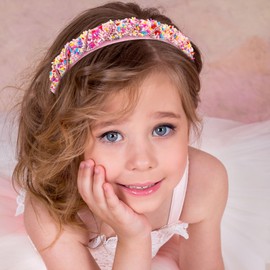 KICOSY Pink Candy Headband for Girls Colorful Sprinkle & Rhinestone Decor Cute Beaded Hairband Charming Hair Accessories for Birthday Party