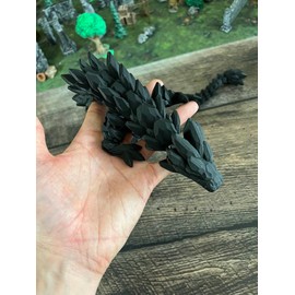 MunnyGrubbers - Crystal Dragon Fidget Toy - Heavy Duty XL 26" 3D Printed Flexible Articulating Dragon Plastic Collectible Figurine - Surprise Egg - Flexi Dragon - Novelty Gift - (Black Dragon)