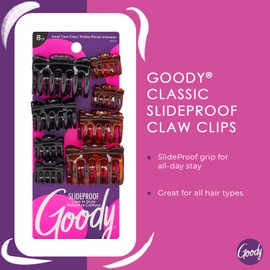 Goody SlideProof Classics Claw Clips, 8 Ct, Assorted Sizes & Colors, Lock in Style with Secure Grip, Chic Hair Accessories for Women & Men, For All Occasions & All Hair Types