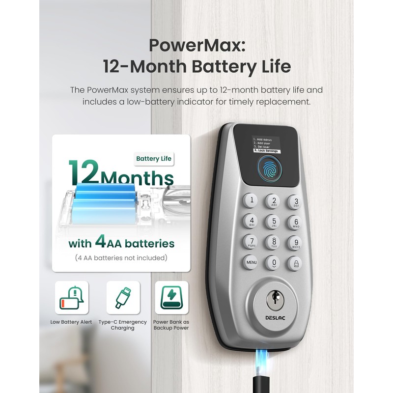 DESLOC C110 Smart Lock with LockVue Display, 3-in-1 Keyless Entry