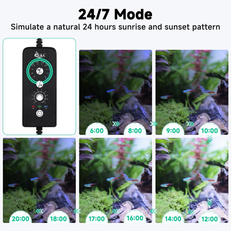 AQQA LED Aquarium Light, 24/7 Mode IP68 Waterproof Extendable Bracket