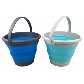 SAMMART 5.5L (1.4 Gallon) Collapsible Plastic Bucket - Foldable Round Tub - Portable Fishing Water Pail - Space Saving Outdoor Waterpot (Cyanine + Blue (Set of 2))