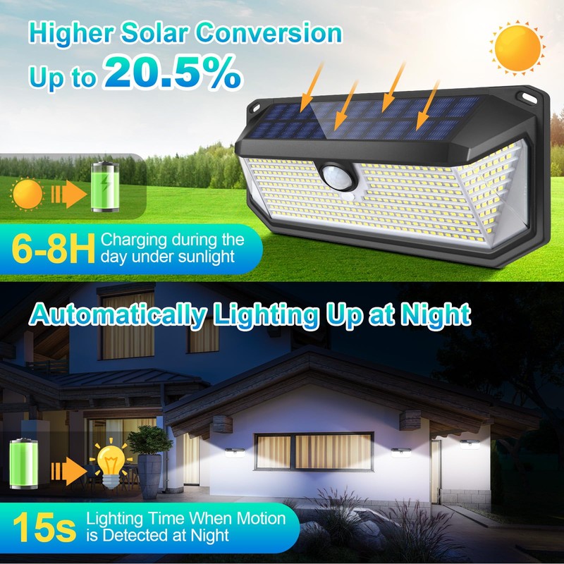 Solar Outdoor Lights, 4000LM 388 LEDs Motion Sensor Outdoor Light,