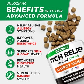 STRELLALAB StrellaLab Dog Allergy Relief & Anti Itch Support Chews w/Omega 3, Pumpkin, Enzymes & Turmeric: Real Ingredients, Real Taste! Skin & Coat Immune Supplement w/Fish Oil - Made in USA - 180Ct - Chicken
